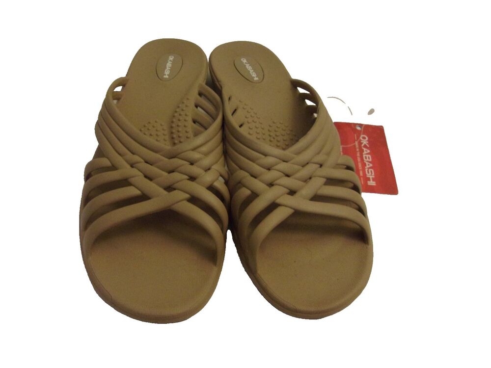 Okabashi Sandals Cross Strap Size M/L 8-9 Toffee Tan USA Rubber New